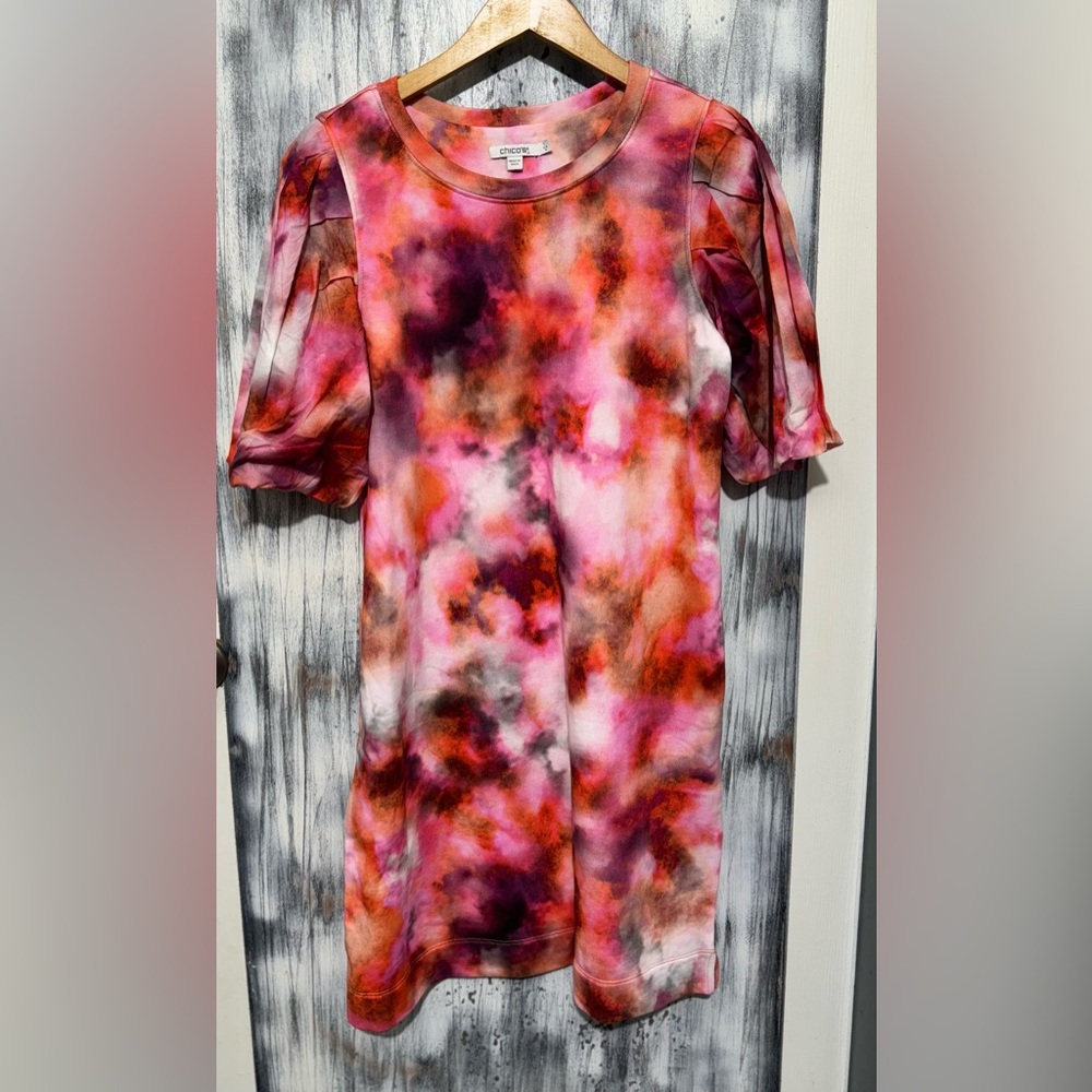 NWOT ~ Chico's Zenergy French Terry Tie Dye Blouson Dress Size 1 (M/8)